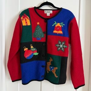 Vintage Lisa Ugly Christmas Sweater Cardigan Size Small